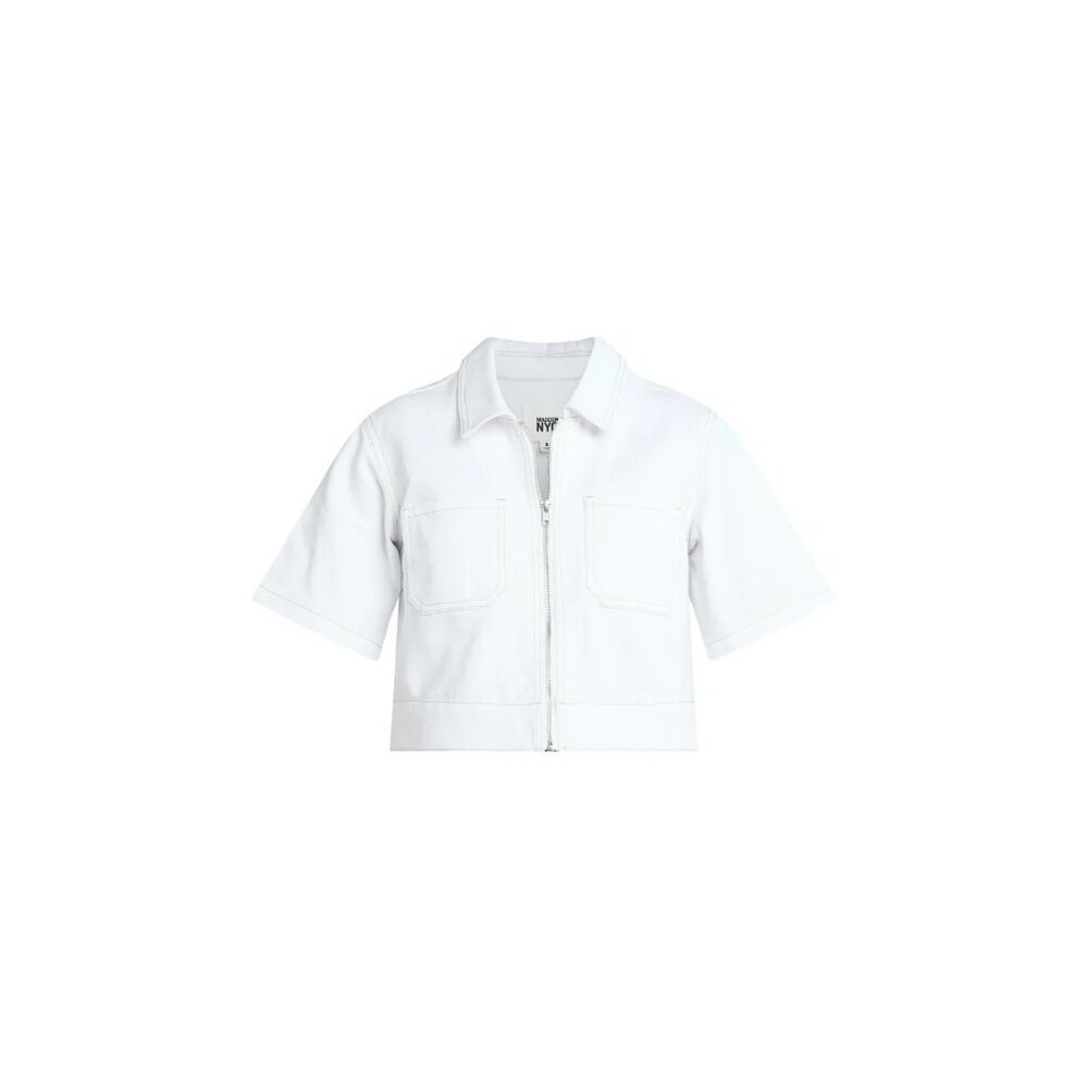 Madden NYC Women's Cropped Zip Up Trucker Jacket, Size XXS (00), Relaxed Fit